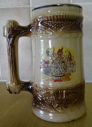 2ND FELLOWSHIP QUALITY CONTROL S.J.C. GENERAL MOTORS CERAMIC BEER MUG 1979 (MADE IN SAO PAULO)