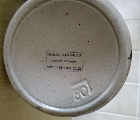 2ND FELLOWSHIP QUALITY CONTROL S.J.C. GENERAL MOTORS CERAMIC BEER MUG 1979 (MADE IN SAO PAULO)