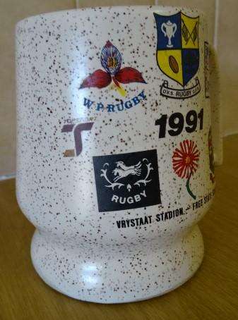 O.V.S RUGBY O.F.S 1991 VRYSTAAT STADION - FREE STATE STADIUM GLASS BEER MUG