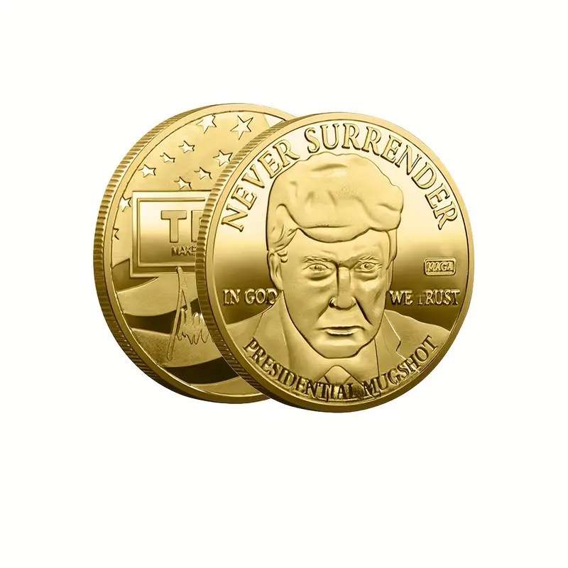 DONALD TRUMP PRESIDENTIAL COIN NEVER SURRENDER Gold Colour Collectible Medal, Perfect Gift Idea