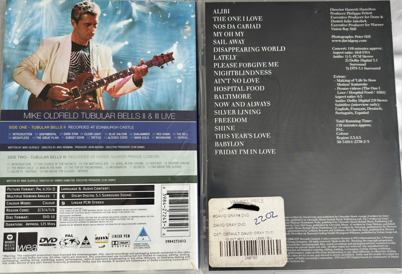 Music DVDs x 2 Mike Oldfield & David Gray Live
