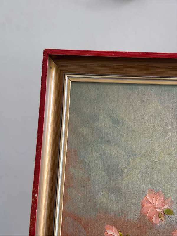 Robert Cox Original Oil on Board Pink white Flowers in vase 70cm x 100cm with Frame