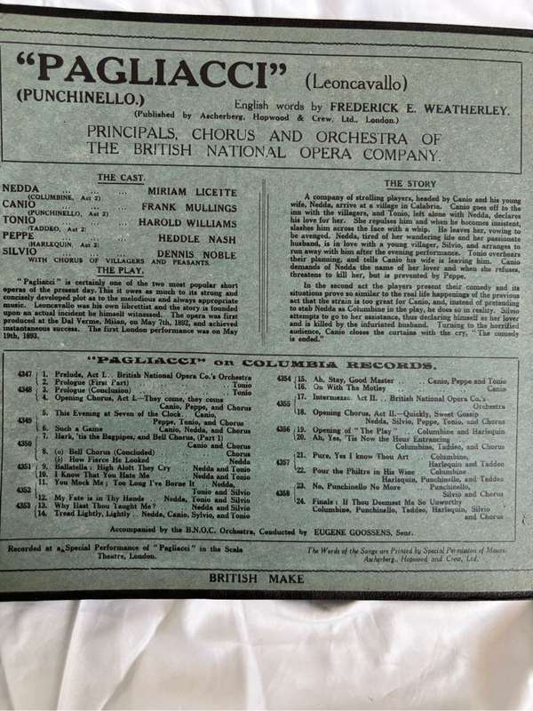 Opera in English Rare 1st Recording 1927 Pagliacci Durable Case