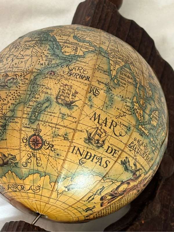 Vintage 1950s Wood decoration World Globe Old Language