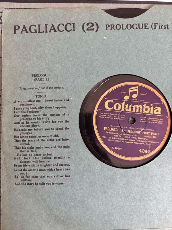 Opera in English Rare 1st Recording 1927 Pagliacci Durable Case