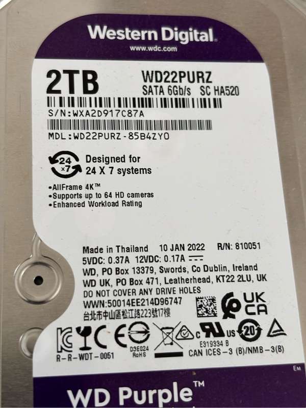 Western Digital 2TB WD22PURZ Sata 6Gb/s SC HA520 Surveillance Hard Drive