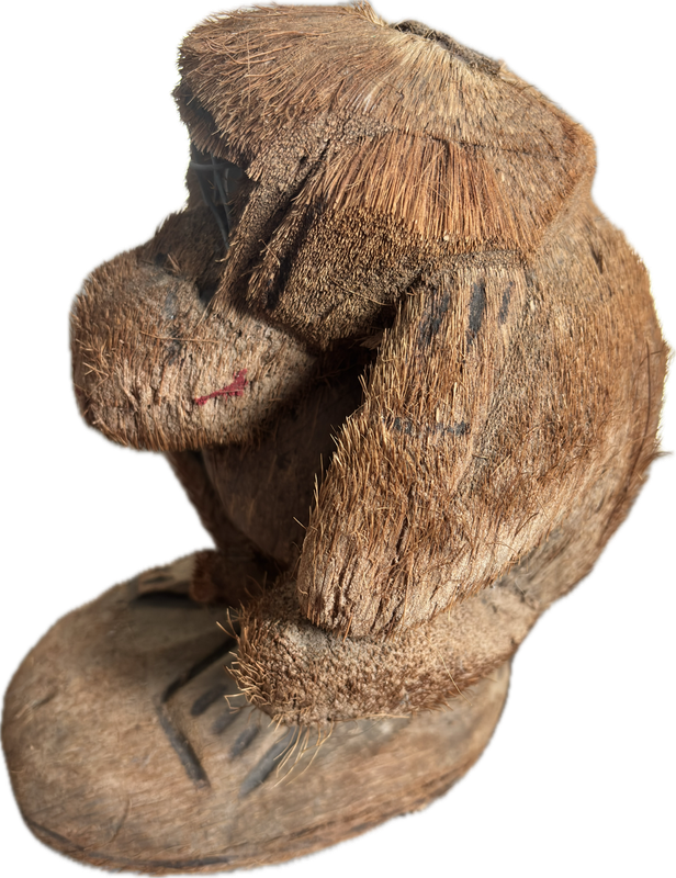 Hand Carved Coconut Monkey  Figurine Statue Ornament 25cm x 24cm
