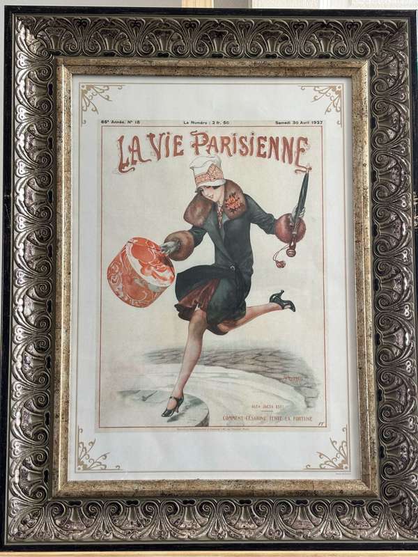 La Vie Parisienne Herouard 3 x limited prints 2/50 antique magazine 58cm x 45cm with Frame