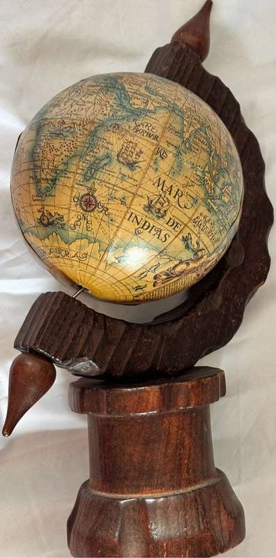 Vintage 1950s Wood decoration World Globe Old Language