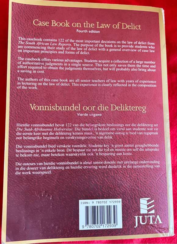 Case Book on the Law of Delict 4th Edition Vonnisbundel J Neetling, J M Potgieter