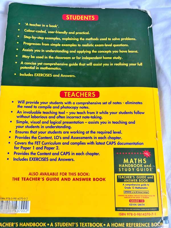 Maths Handbook and Study Guide Grade 12 by Kevin Smith Comprehensive Caps  Compliant