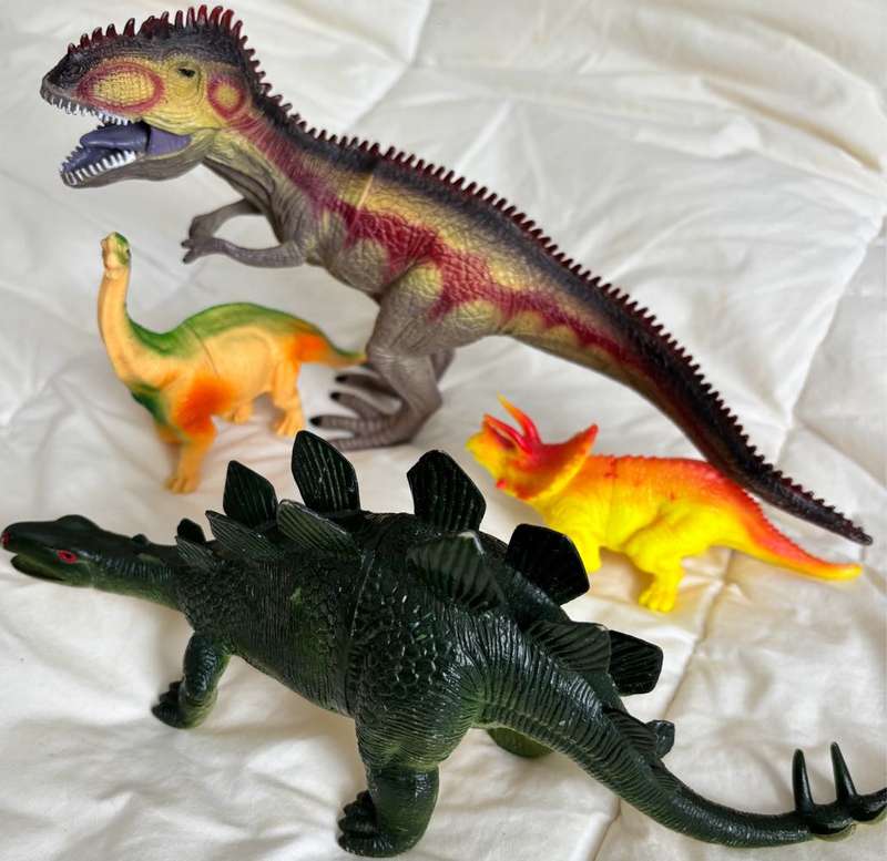 Dinosaurs Figures Stegosaurus 29cm x 13cm, Gigantosaurus 30cm x 14cm, Triceratops & Brontosaurus