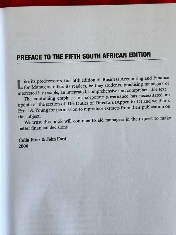 Business Accounting and Finance for managers an introduction 5th Edition CF Hartley, Colin Firer