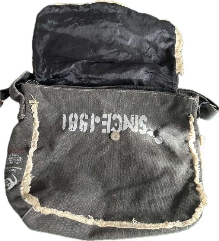 Black Jean Bag with Patches Handmade Unique