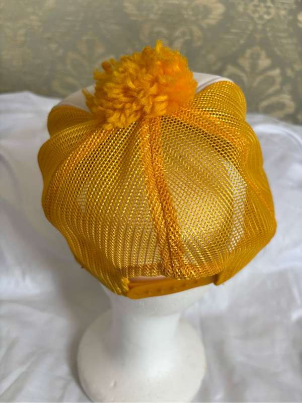 Rare Short Brim Trucker Hat 70s Style Yellow White