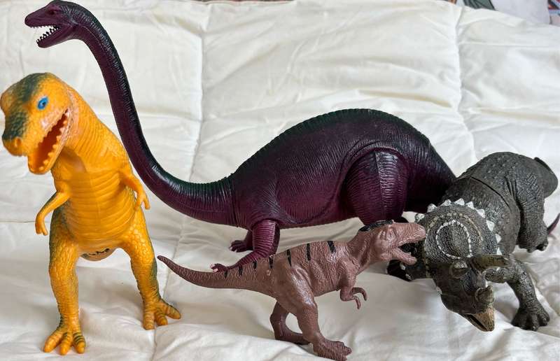 Dinosaurs x 4 Brontosaurus 42cm x 15cm, Tyrennosaurus Tex two, Triceratops