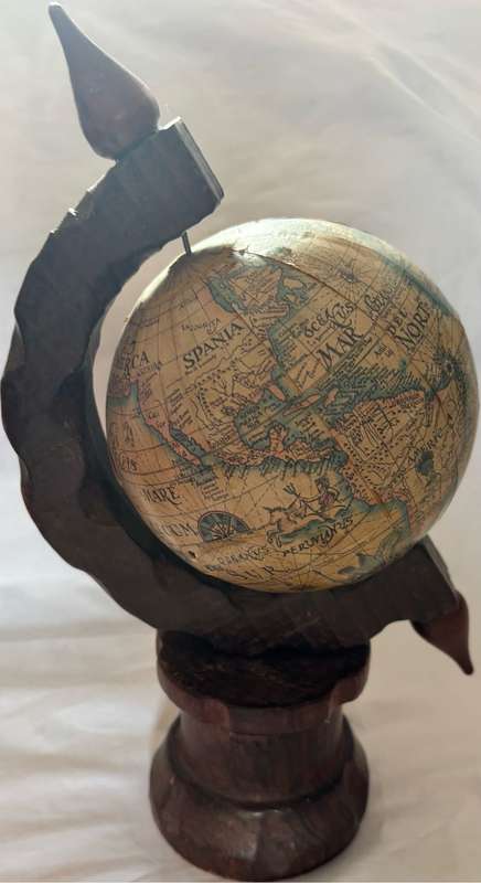 Vintage 1950s Wood decoration World Globe Old Language