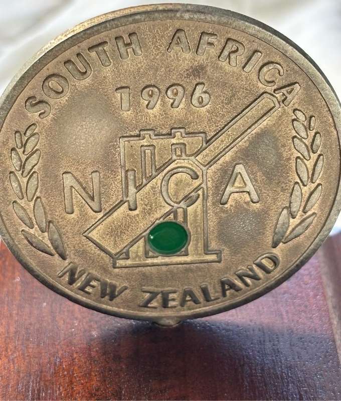 Medal Metal 1996 South Africa New Zealand NICA on solid wood