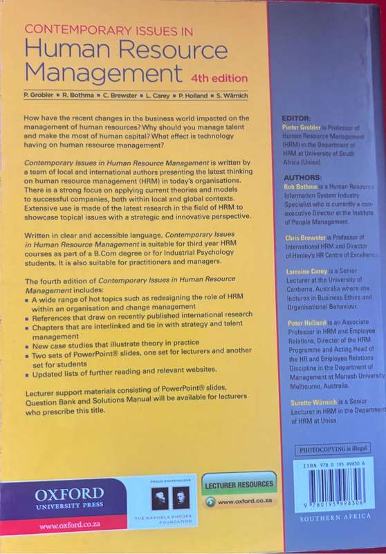 Human Resource Management Oxford 4th Edition P. Grobler, R. Botha