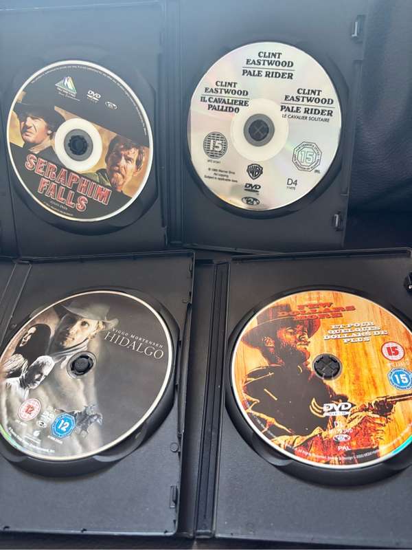 4 x Western DVDS Pale Rider, For a Few Dollars More, Seraphim Falls & Hidalgo