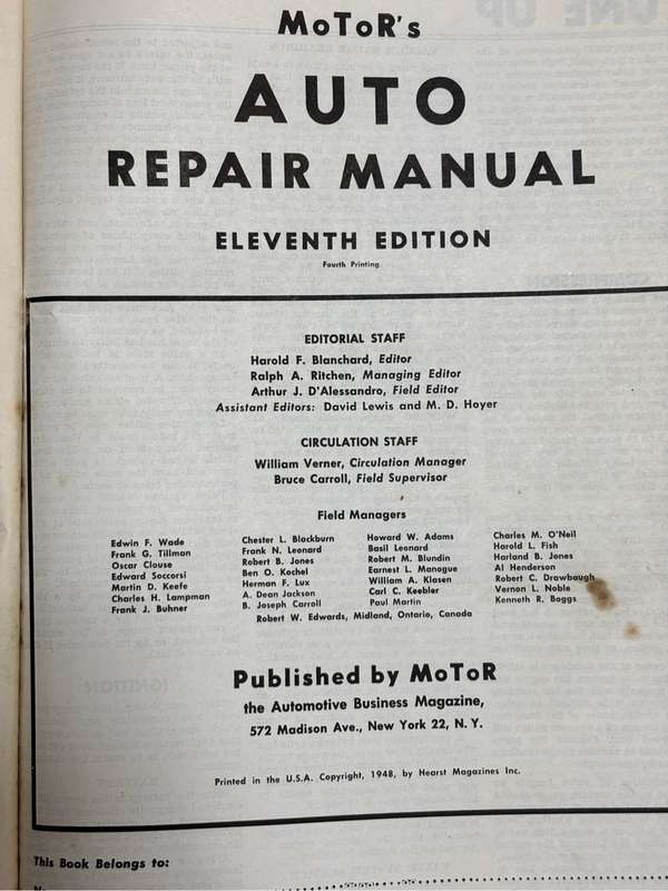 Motors Auto Repair Manual 1935-1948 Rare Collectable car