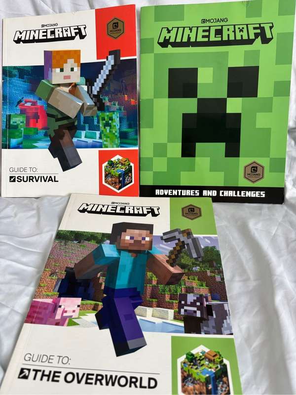 Minecraft Three Books Adventures and Challenges, Guide to the Overworld, and Guide to Survival