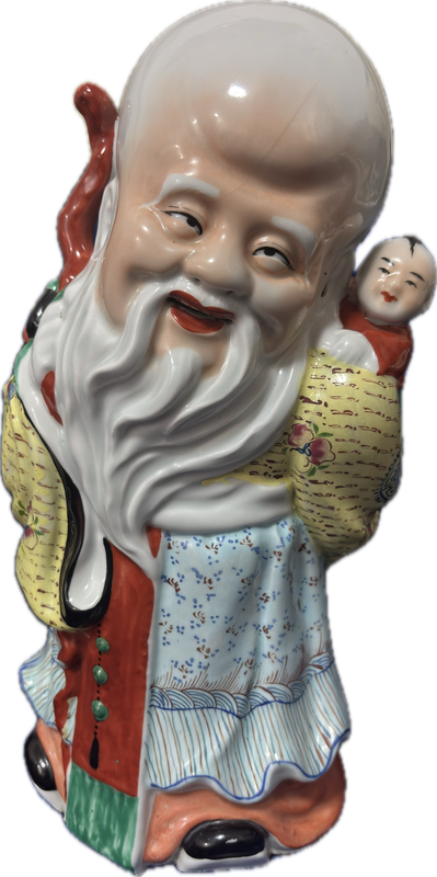Chinese Oriental Porcelain Antique Statue Shou Xing and Child 36cm x 21cm