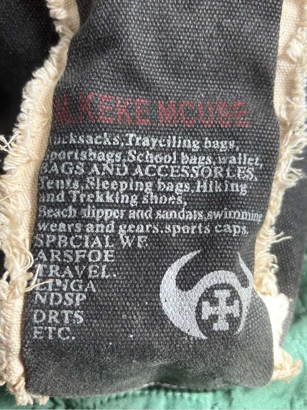 Black Jean Bag with Patches Handmade Unique