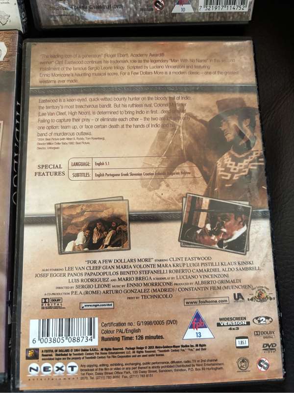 4 x Western DVDS Pale Rider, For a Few Dollars More, Seraphim Falls & Hidalgo
