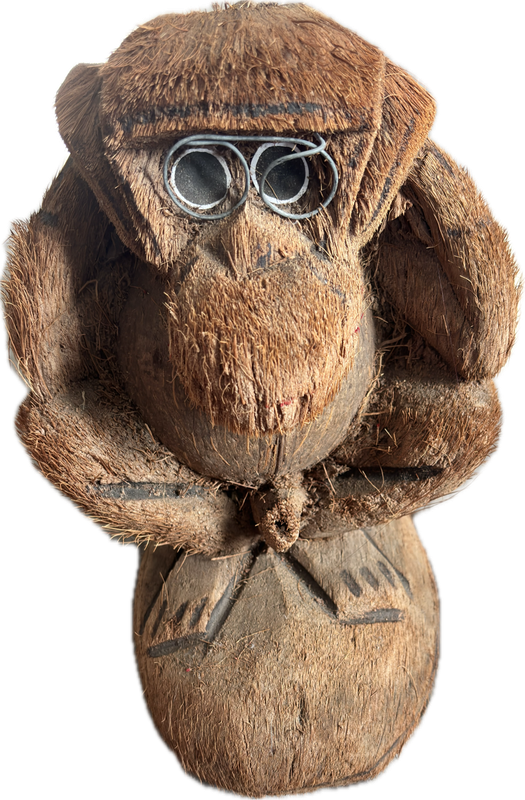 Hand Carved Coconut Monkey  Figurine Statue Ornament 25cm x 24cm