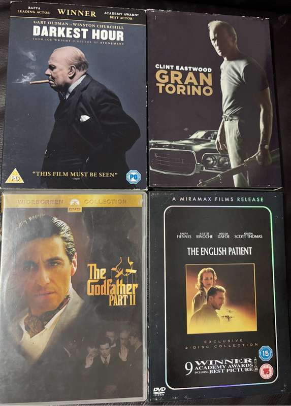 Movies x 4 DVDs Godfather part 2, English Patient, Gran Torino & Darkest Hour