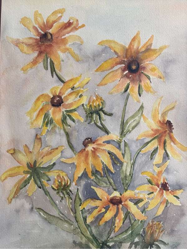 Painting by Molly Webster Yellow Sunflowers Watercolour 61cm x 42cm with Frame