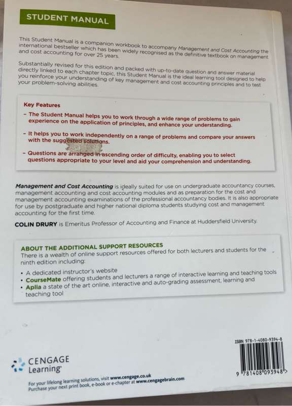 Colin Drury Management and Cost Accounting 9th Edition Student Manual