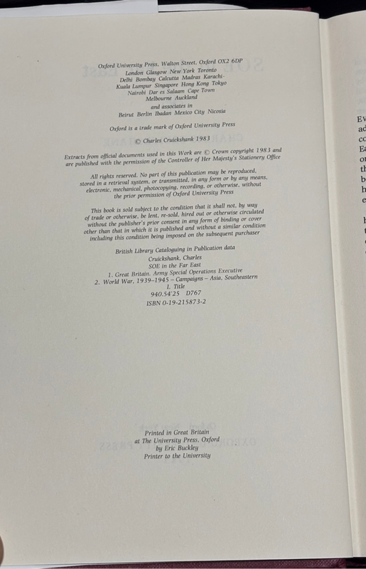 SOE Special Operations Executive in the Far East 1st Edition 1983 War Spies