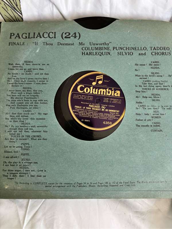 Opera in English Rare 1st Recording 1927 Pagliacci Durable Case