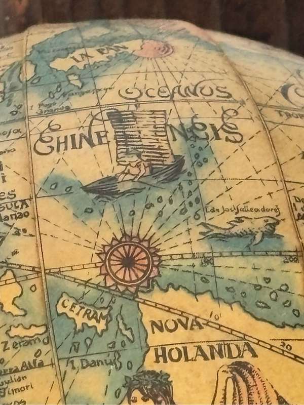 Vintage 1950s Wood decoration World Globe Old Language