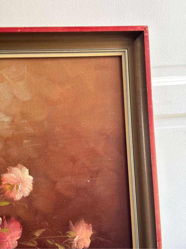 Robert Cox Original Oil on Board Pink white Flowers in vase 70cm x 100cm with Frame