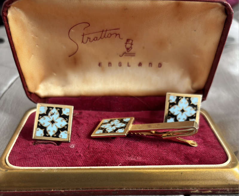 Stratton England Gold Gilt Cufflinks and Tie Pin Vintage