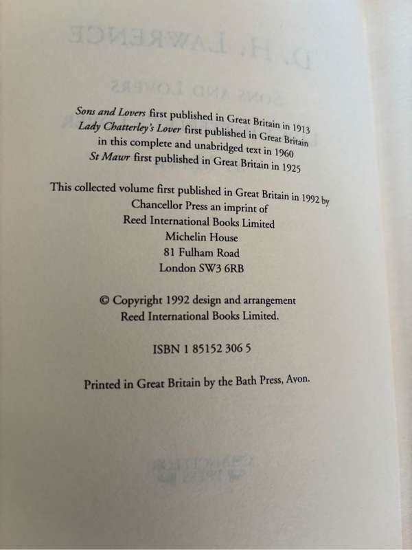 D H Lawrence Sons and Lovers, Lady Chatterleys Lover, St Mawr 1992 Hardcover