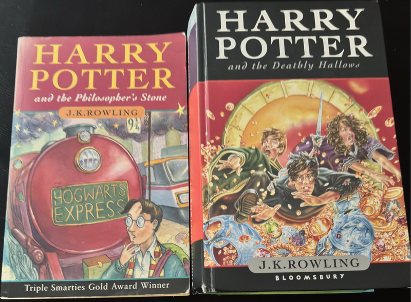 Harry Potter 1st Edition Philosophers Stone 1997 Paperback & Deathly Hallows Hardback