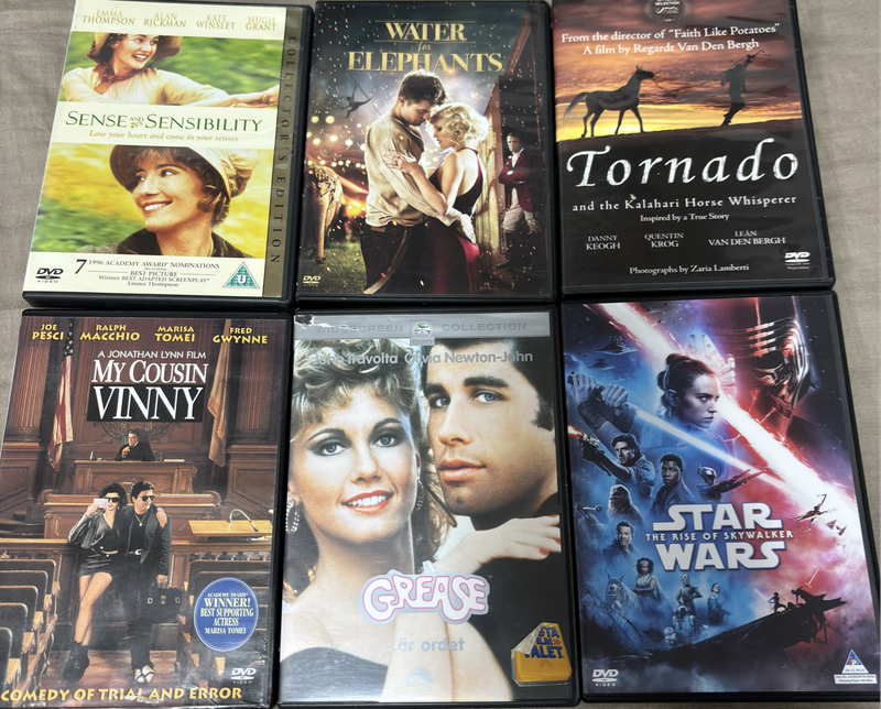 6 DVD lot Sense and Sensibility, Grease, Water for Elephants plus 3