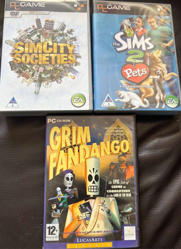PC Games x 3 Sims 2 Pets, Sim City Societies & Grim Fandango