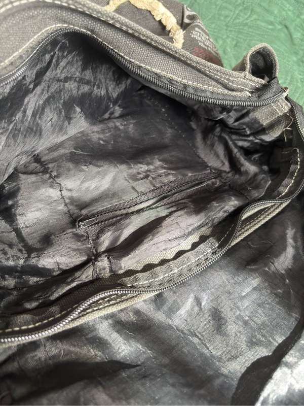 Black Jean Bag with Patches Handmade Unique