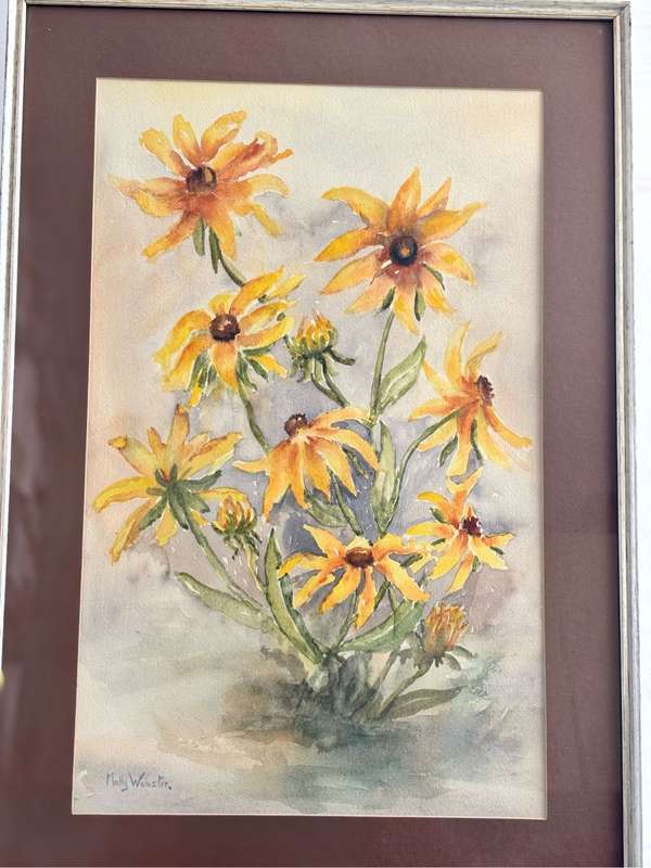 Painting by Molly Webster Yellow Sunflowers Watercolour 61cm x 42cm with Frame