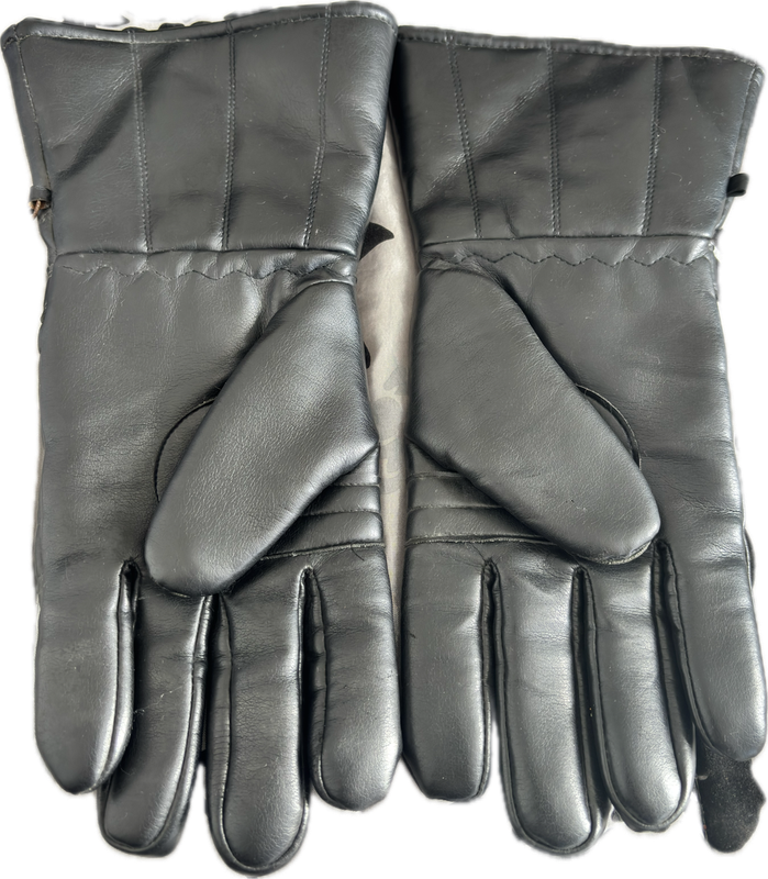 Motor Cycle Gloves Black Faux Leather Fur Inside