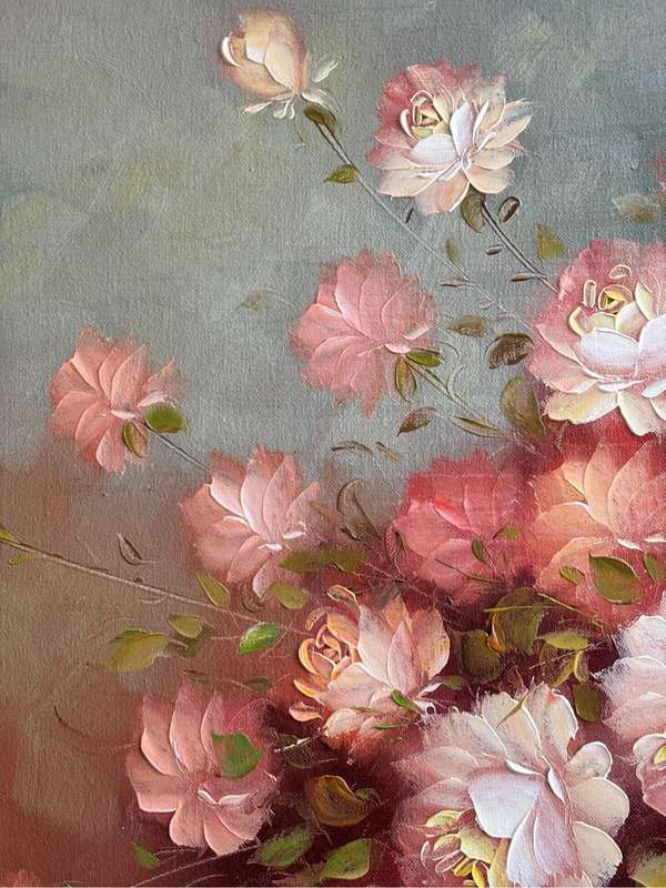 Robert Cox Original Oil on Board Pink white Flowers in vase 70cm x 100cm with Frame