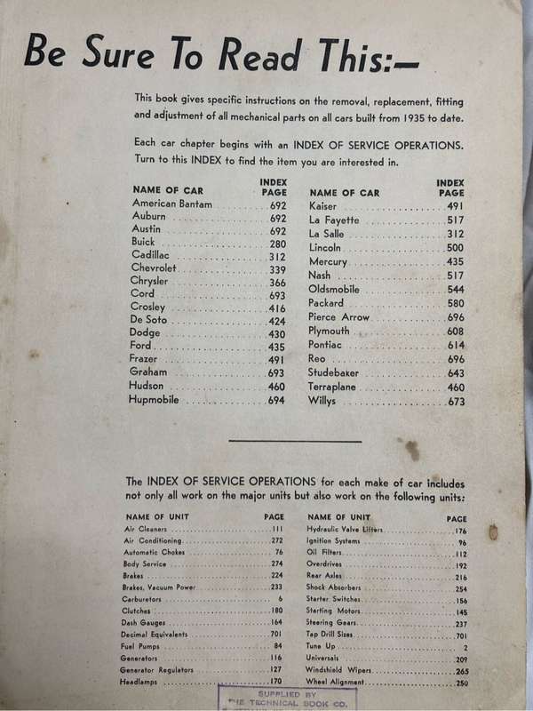 Motors Auto Repair Manual 1935-1948 Rare Collectable car