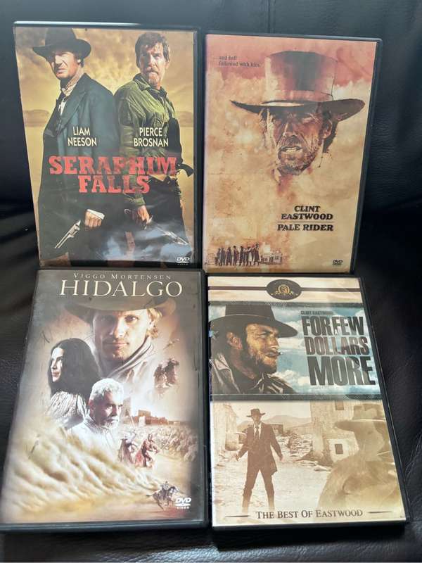 4 x Western DVDS Pale Rider, For a Few Dollars More, Seraphim Falls & Hidalgo