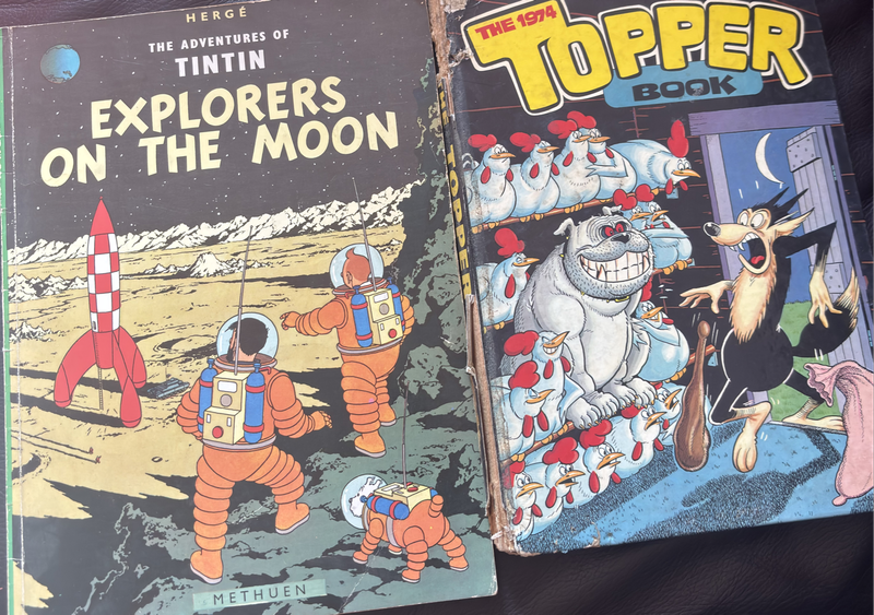 2 Old Comics 1974 Topper Book & Herge Tintin Explores the Moon 1975