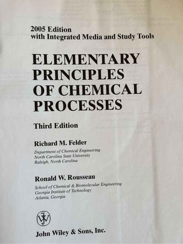 Elementary Principles of  Chemical Process 3rd Edition Richard M Felder no cd